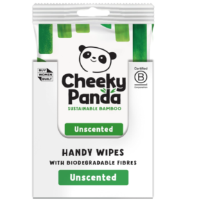Twelve packs of The Cheeky Panda bamboo hand wipes, each containing 12 biodegradable travel wipes.