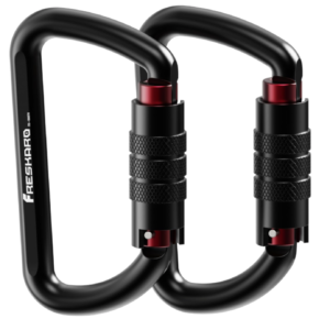 Two compact aluminium twist‑lock carabiner clips in black with auto‑locking barrels.