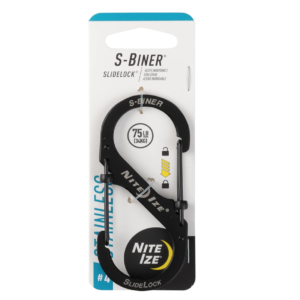A black stainless‑steel S‑Biner with two independent locking gates, size #4.