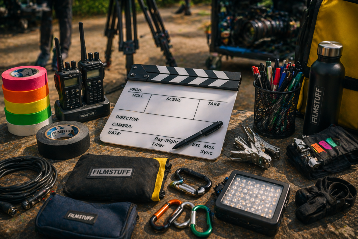 Film-production-kit-on-outdoor-table