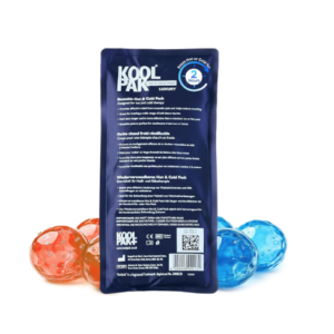 A long blue Koolpak reusable gel pack with a soft nylon cover.