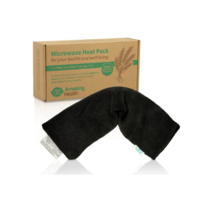 A black microwavable wheat bag with a soft fleece cover.