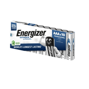 A 10‑pack of Energizer Ultimate Lithium AAA batteries in retail packaging.