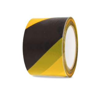 A roll of black‑and‑yellow non‑adhesive barrier tape.