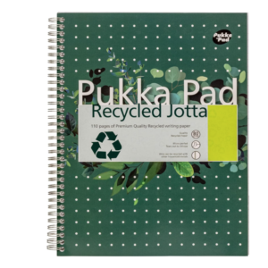 A pack of three Pukka Pad recycled A4 wirebound writing pads with lined pages.