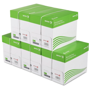 Five boxes of Xerox Recycled Pure A4 80gsm white recycled printer paper.