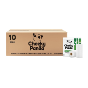 A 10‑pack of Cheeky Panda bamboo kitchen rolls made from FSC‑certified bamboo in plastic‑free packaging.